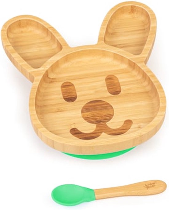Kinderservies met bamboe bord en lepel 250 ml incl. zuignap 18 x 18 cm van Kinder