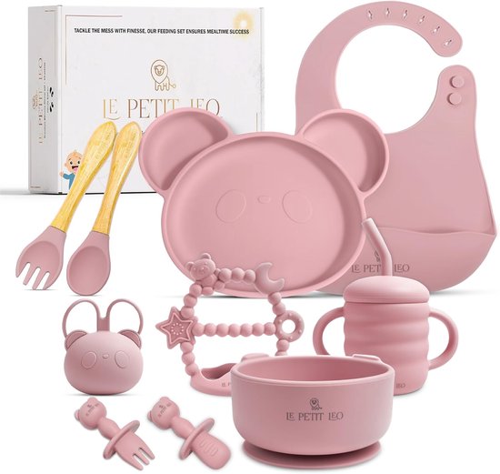 Kinderservies Set - 10-delig - Kraamcadeau – Roze - Antislip & BPA-vrij van Merkloos