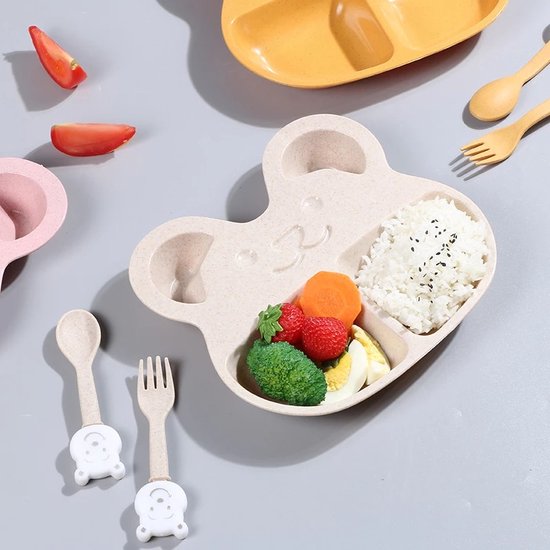 Kinderservies Set - Bordje met Bestek - Beer – Beige van Kinder