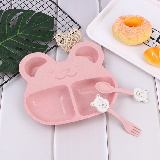 Kinderservies Set - Bordje met Bestek - Beer – Roze van Kinder