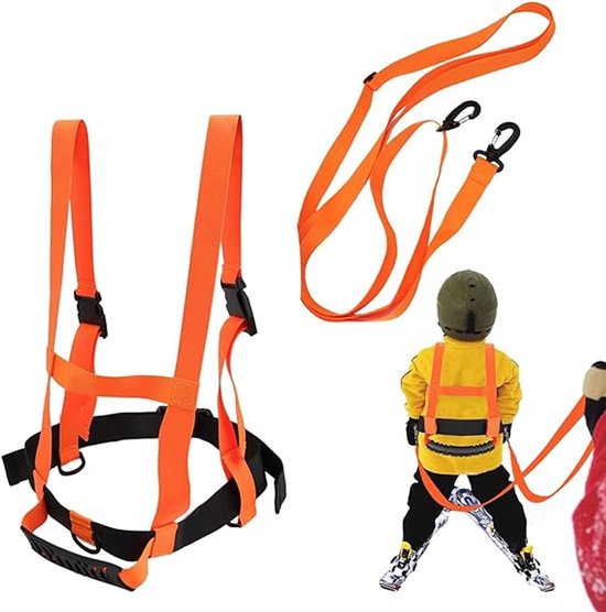 Kinderskiheupgordel - Kinderski- en snowboardgordel - Veiligheidsgordel voor skitraining - Met afneembaar sleeptouw en gemakkelijk te trekken handvat - Geschikt voor beginners - Schaatsen, skateboarden, snowboarden, skeeleren, fietsen (oranje) van Merkloos