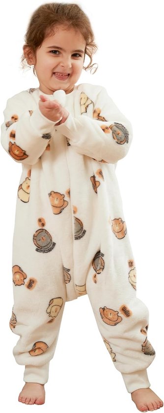 Kinderslaapzak met Voeten voor Winter - Flanellen Dieren Print, Voor 1-6 Jaar