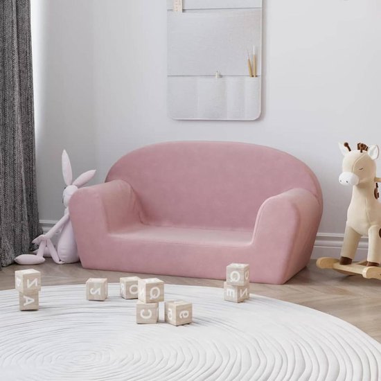 Kindersofa 2-zits - Mini bankje - Kinderkamer inrichten - Afneembare overtrek - 84 x 34 x 45 cm - Roze