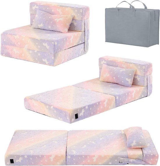 Kindersofa Bed - Vloermatras Stoel - Spelen en Slapen - Glow-in-the-dark - 160 x 66 x 13 cm