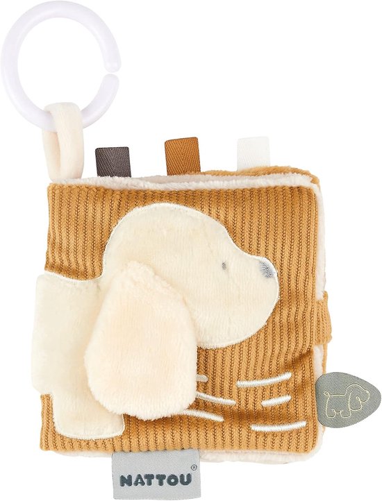 Kinderspeelboek Hond - Zacht Activiteitenboek - Baby Ontwikkeling - Verschillende Structuren - 12 x 12 cm - Bruin