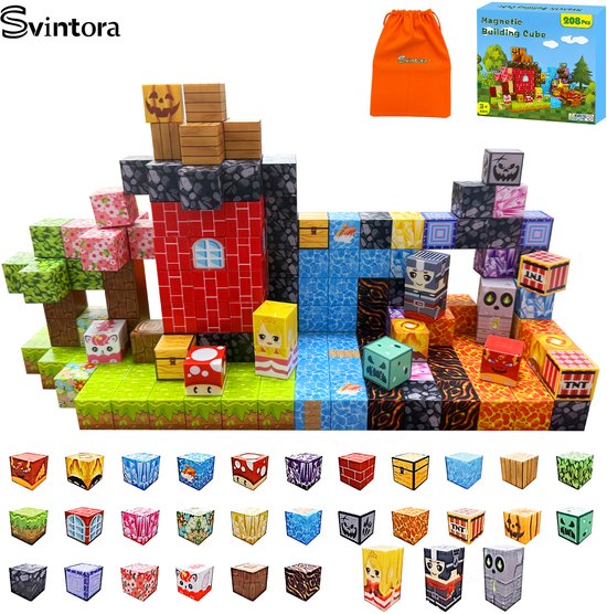 kinderspeelgoed-Magnetische Blokken Speelgoed-Svintora® 208 stuks Magnetic Tiles-Montessori Speelgoed- Voor 3+ jaar-Speelgoed Travel Set