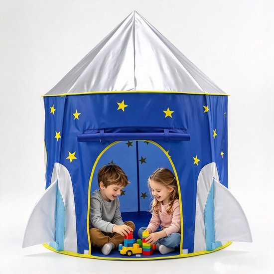Kinderspeeltent - Rakettent - Babytent voor binnen - Blauwe ruimtecapsuletent - Cadeau voor kinderen - Feestdecoratie