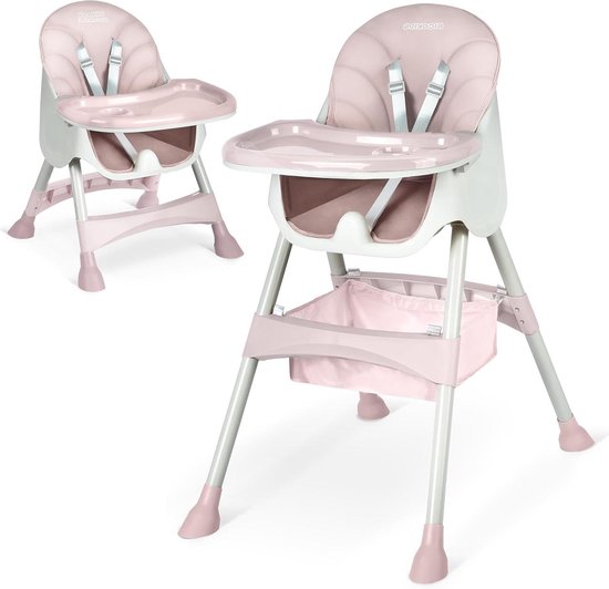 Kinderstoel Baby - Eetstoel Meegroei - Veilig Eten - Inklapbaar Lichtgewicht - Verstelbaar Frame - Roze