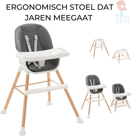 Kinderstoel - Baby stoel - In Hoogte Verstelbaar - Meegroei Kinderstoel met Eetblad – Peuterstoel – Tissy - Grijs van Merkloos