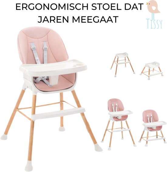 Kinderstoel - Baby stoel - In Hoogte Verstelbaar - Meegroei Kinderstoel met Eetblad – Peuterstoel – Tissy - Roze van Merkloos