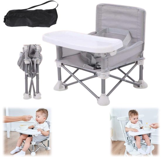 Kinderstoel - Baby voedingsstoel - Verhogings stoelen - Opvouwbare babystoel - Hoge kinderstoel - Afneembaar dienblad - met opbergtas - Geschikt voor peuters van 6-36 maanden (37*31 cm - Grijs)