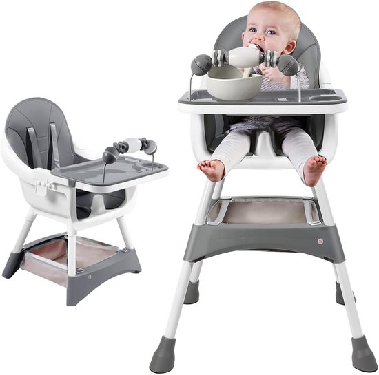Kinderstoel - Eetstoel Peuter - Zelfstandig Eten - Verstelbaar Dienblad - 51 x 60 x 95 cm - Grijs