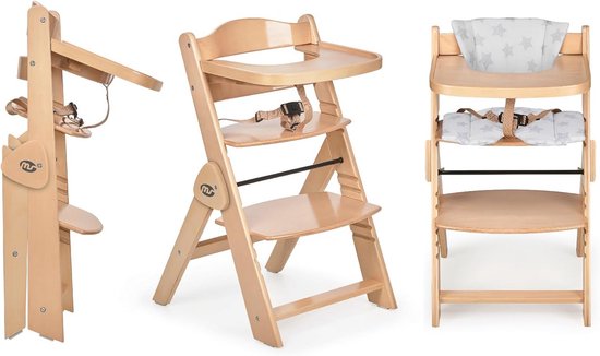 Kinderstoel Hout - Baby Stoel - Veilig Eten - Inklapbaar Ontwerp - 53 x 45 x 80 cm - Natuurlijk Wit