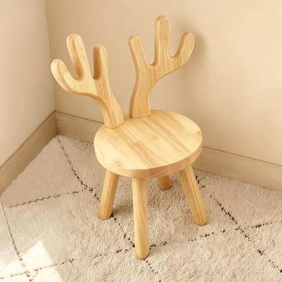 Kinderstoel Hout - Kindertronen Kruk - Lekker Zitten - Schattig Konijn Design - 45 x 26 cm - Natuurlijk Hout