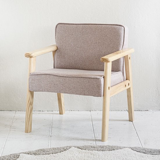 Kinderstoel Hout voor Meisjes - Stijlvol in elke kamer - Creëer een eigen plekje waar je kleine meid comfortabel kan zitten in haar eigen 'grote' stoel - Bekleed met zacht polyester en voorzien van massief houten leuningen - Roze - Retro Collectie van Merkloos