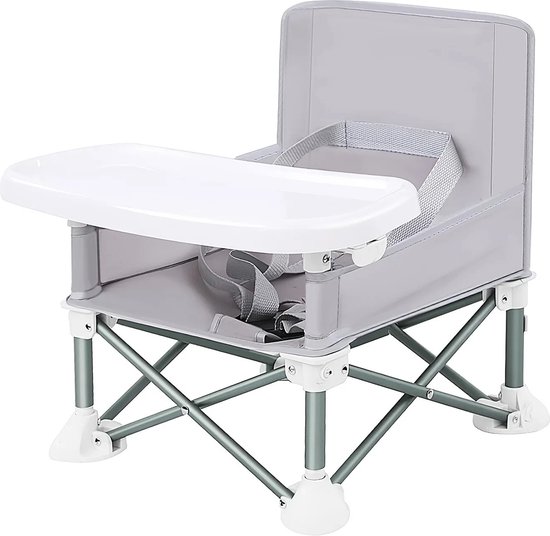 Kinderstoel Inklapbaar - Eetstoel Baby - Camping Kinderstoel Inklapbaar met Eetblad - Kinder eetstoel - Grijs van Kinder
