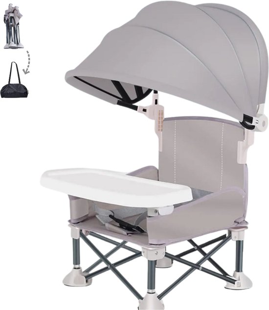 Kinderstoel Inklapbaar - Stoelverhoger - Zitverhoger - Kinderstoel - Kinder Eetstoel - Eetstoel Baby - Incl. Draagtas & Bevestingingsriemen- Grijs/Roze van Merkloos