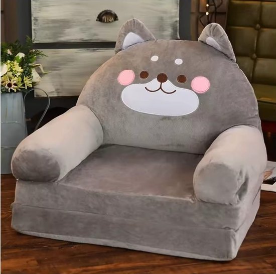 Kinderstoel / Kinderbank Cartoon Grijze Hond – Opvouwbaar Peutertstoel – Zachte Ademend Fauteuil met Armleuningen – Schattig Design met Oortjes – Comfortabel Zit- en Speelstoeltje voor Kinderen – Ideaal voor Slaapkamer of Speelhoek -Logeerbed . van Merkloos