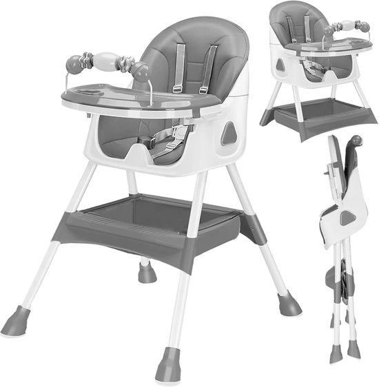 Kinderstoel - Kinderstoel inklapbaar - Baby stoel - Kinderstoel Inklapbaar – Opvouwbare Kinderstoel met Tafel & Speelgoed – 6+ Maanden – Compact & Makkelijk Schoonmaken – Grijs