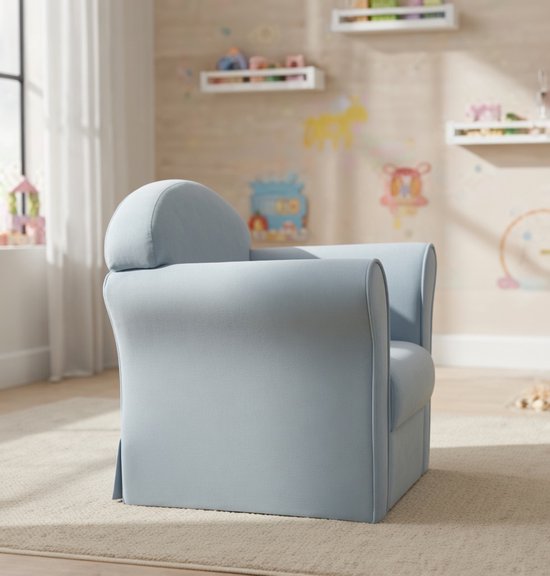 Kinderstoel "Lil Sofa" – Comfortabele Mini Stoel met Armleuningen in Lichtblauw – Perfect voor Kinderkamer of Babykamer – Fluwelen Bekleding, Geschikt voor Kinderen vanaf 18 Maanden Urbanhome