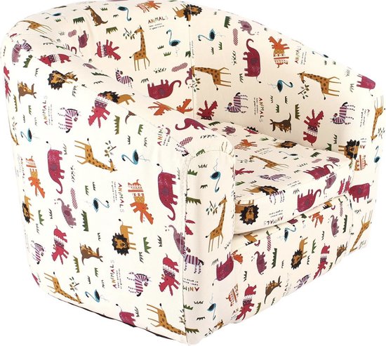 Kinderstoel met cartoonpatroon, houten frame, dieren van Kinder