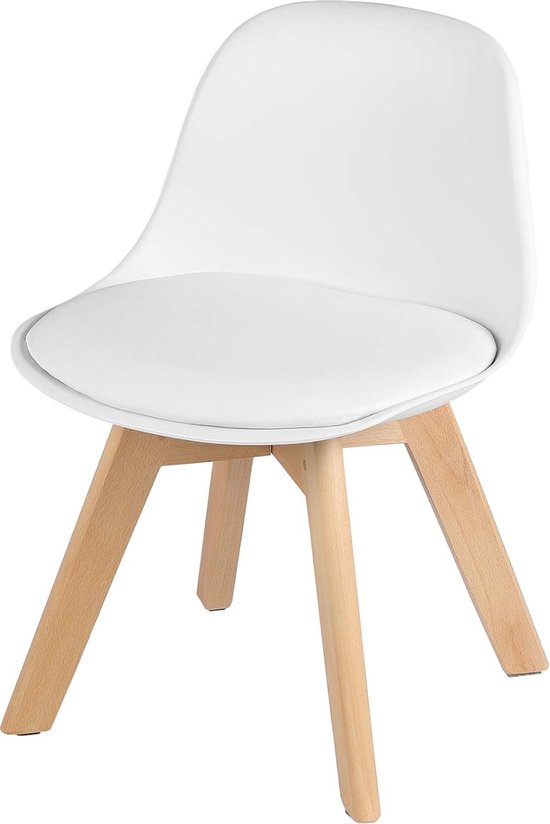 Kinderstoel met houten poten - zithoogte 33 cm - stabiele kinderstoelen met rugleuning voor kinderkamer - PP + PU (wit) van Kinder