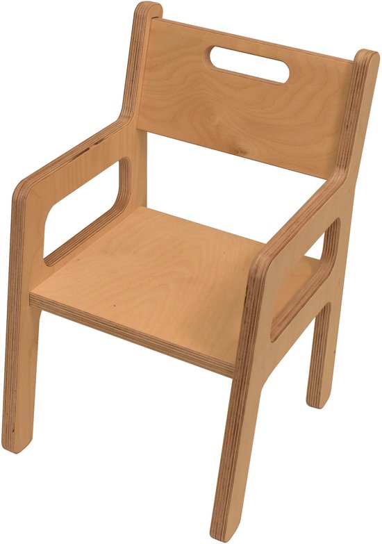 Kinderstoel met leuning - Kinderstoeltje 1-3 jaar - Peuterstoel - Zithoogte 20cm - Van Aaken Design - Gemaakt in Nederland - Hout - Onbehandeld 15mm Berken Multiplex