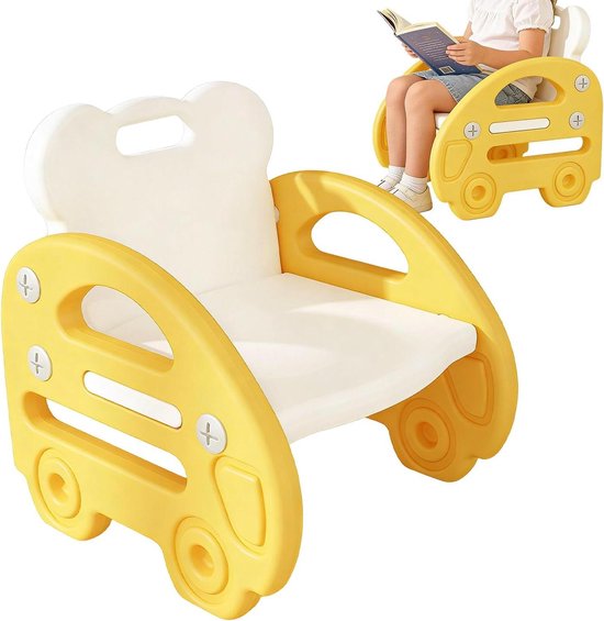 Kinderstoel met Rugleuning - Draagbaar Zitje - Actief Zitten - Speels Autovormig Design - 33 x 15 x 33 cm