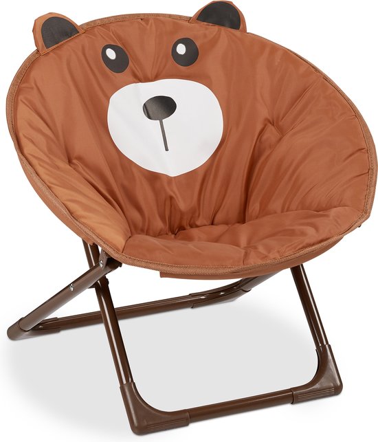 kinderstoel moon chair - inklapbaar - binnen - buiten - beer - HBD 48x51x48 cm - bruin van Merkloos