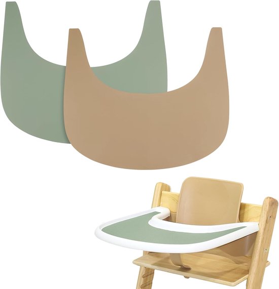 Kinderstoel placemat, 2 stuks duurzame kinderstoel placemat siliconen, voor Tripp Trapp kinderstoel accessoires, geschikt voor StokPG-01ke Tripp Trapp kinderstoel lade (kaki/groen)