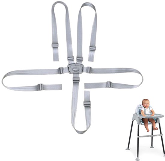 Kinderstoel Tuigje - 5 Punts Harnass - Babyharnas - Verstelbaar kinder harnas - Beschermriem voor kinderstoel - Babyharnas voor kinderstoelen, kinderwagens en wipstoelen - Grijs van A3 Baby & Kids