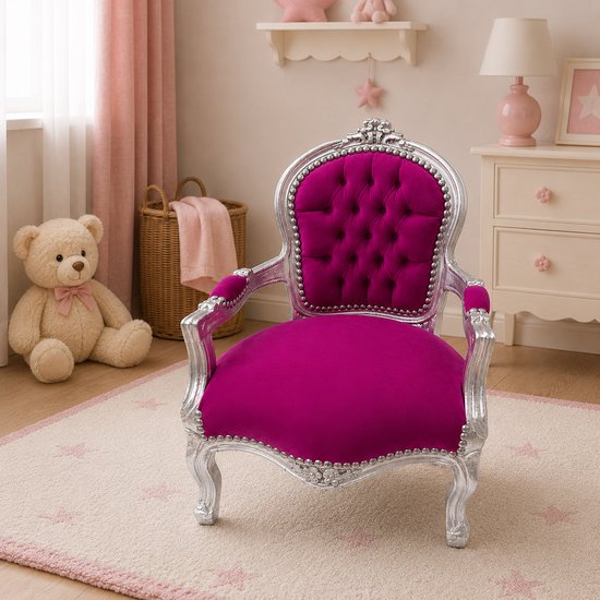 Kinderstoel Zilver fuchsia 1