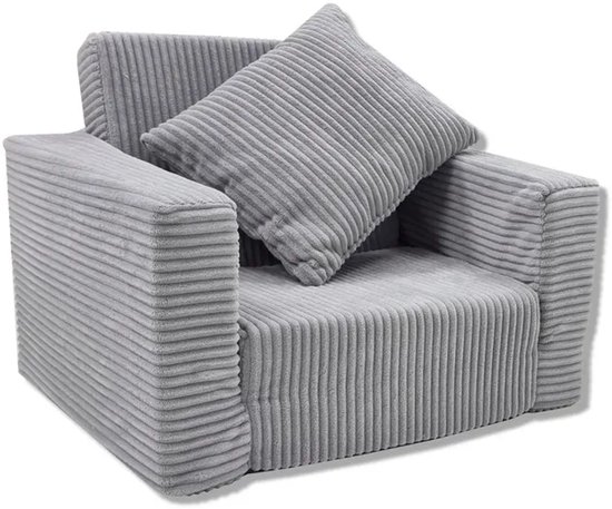 Kinderstoel Zitbank Opvouwbaar Zachte Puf voor Kinderen, Multifuntionele Relaxstoel en Matras, grijs