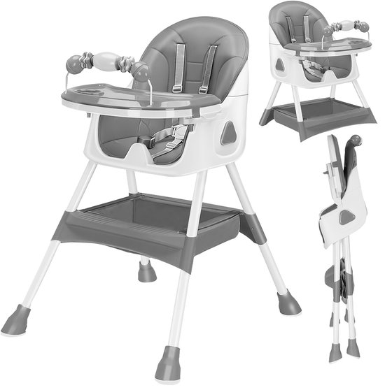 Kinderstoelen-Babystoel-Baby eetstoel Opvouwbaar-Verstelbare Draagbare Eetstoel met 5-Punts Gordels- Multifunctionele Zitplek om te eten, drinken en spelen Met Ergonomische Rugleuning-Comfortabele Kussens En Voetensteun-Grijs.