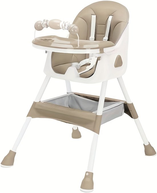 Kinderstoelen-Babystoel-Baby eetstoel Opvouwbaar-Verstelbare Draagbare Eetstoel met 5-Punts Gordels- Multifunctionele Zitplek om te eten, drinken en spelen Met Ergonomische Rugleuning-Comfortabele Kussens En Voetensteun-Khaki. van Merkloos