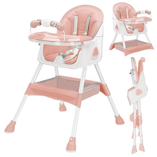 Kinderstoelen-Babystoel-Baby eetstoel Opvouwbaar-Verstelbare Draagbare Eetstoel met 5-Punts Gordels- Multifunctionele Zitplek om te eten, drinken en spelen Met Ergonomische Rugleuning-Comfortabele Kussens En Voetensteun-Roze van Merkloos