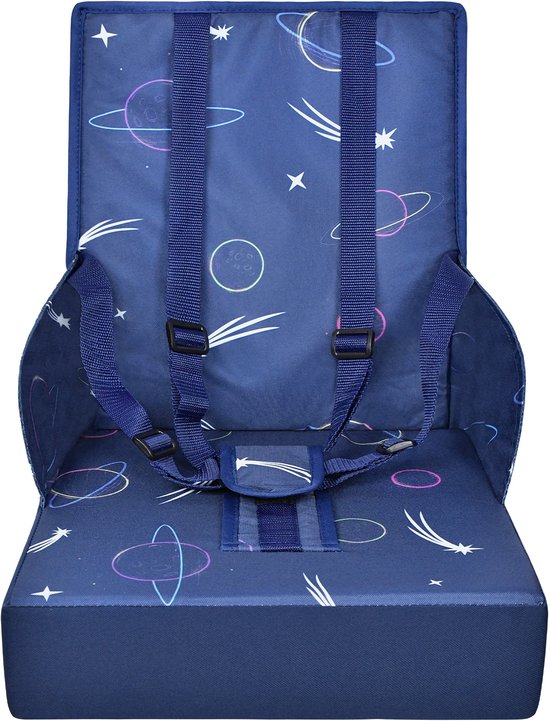 Kinderstoelkussen Stoelverkleiner Verhoger Zitkussen Opvouwbaar Stoelkussen Booster met Rugleuning - Blauw van Merkloos