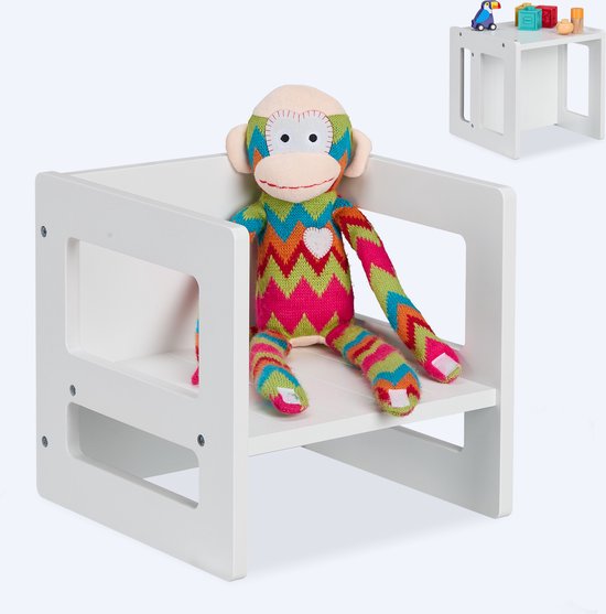 kinderstoeltje 2in1 - 30x30x30 cm - kindertafel - meegroei peuterstoel - wit