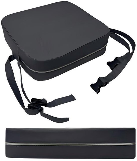 Kinderstoelverhoger - wasbaar - afneembaar - draagbaar - geschikt voor peuters, kinderstoelen, zitkussens, eetkamers - stoelverhoger met twee veiligheidsgespen - 34*34*9 cm -Donkergrijs van Merkloos
