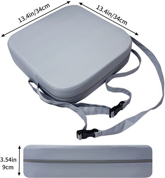 Kinderstoelverhoger - wasbaar - afneembaar - draagbaar - geschikt voor peuters, kinderstoelen, zitkussens, eetkamers - stoelverhoger met twee veiligheidsgespen - 34*34*9 cm -Lichtgrijs van Merkloos