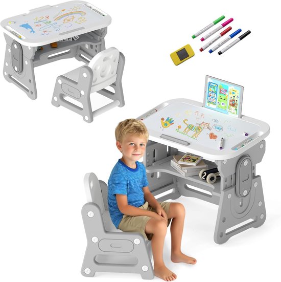 Kindertafel met stoel - Kinderzitgroep activiteitstafel - Creatief spelen knutselen - In hoogte verstelbaar kantelbaar