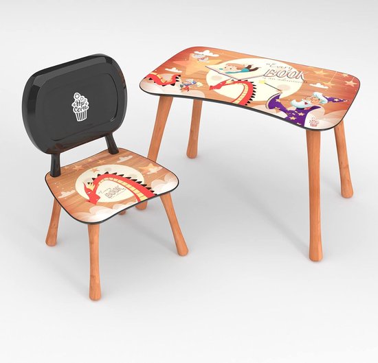 Kindertafel met stoel, kinderzitgroep, kindertafelstoel, set van hout voor peuters, motief Back to School, voor jongens en meisjes van Kinder