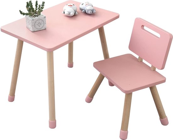 Kindertafel met stoel: robuuste kinderstoelenset van grenenhout om te spelen en te leren - perfect kinderkamermeubel in Scandinavische stijl (roze, 1 stoel) van Kinder