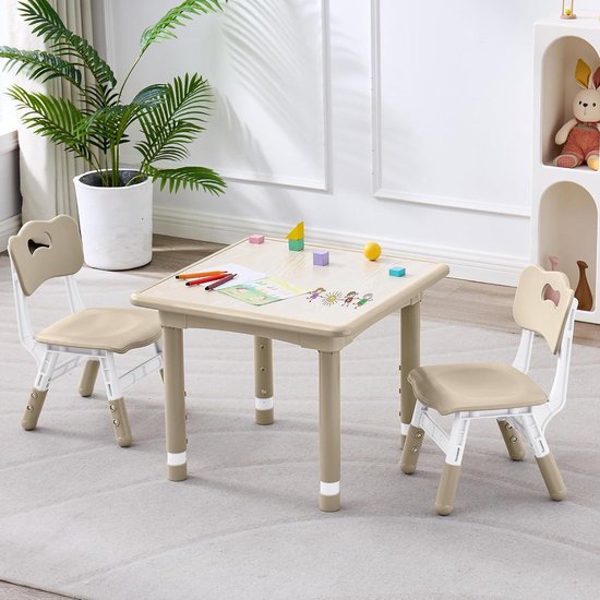Kindertafel met stoelen - Peutertafel set - Creatief spelen - In hoogte verstelbaar - 45-66 cm - Natuurlijk wit