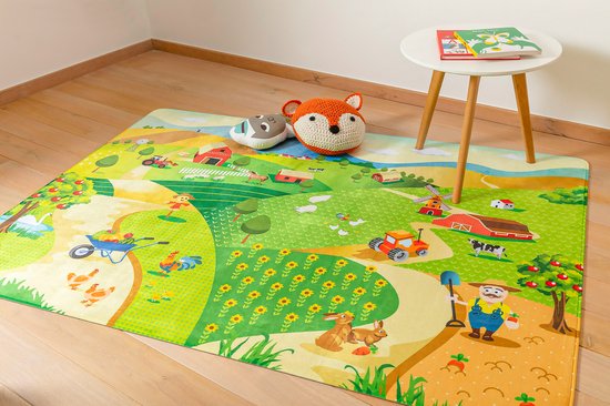 Kindertapijten.be - Boerderij Speelmat - 130x180cm - Ultrazacht - Anti-slip - Wasbaar - Boerderij Speeltapijt / Farm Speelkleed / Vloerkleed Kinderen / Kinderkamer Tapijt / Speelmat Baby / Speelhoek / Speelmatten / Groot Speelkleed / Boederij Tapijt van Kinder