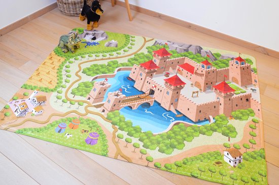 Kindertapijten.be - Kasteel Ridder Speeltapijt - 130x180cm - Ultrazacht - Anti-slip - Wasbaar - Speelkleed / Speelmat / Vloerkleed Kinderen / Kinderkamer Tapijt / Speelmat / Speelhoek / Speelgoedtapijt / Speelmatten / Groot Speelkleed van Kinder