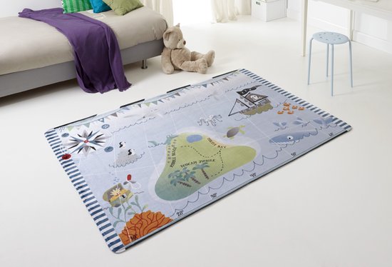 Kindertapijten.be - Pirateneiland Speeltapijt Piraten - 130x180cm - Ultrazacht - Anti-slip - Wasbaar - Speelkleed / Speelmat / Vloerkleed Kinderen / Kinderkamer Tapijt / Speelmat Kinderen / Speelhoek / Speelmatten / Groot Speelkleed / Piraat Tapijt van Kinder