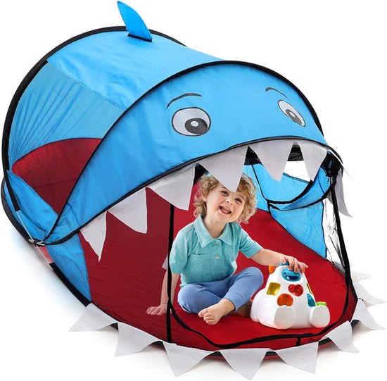 Kindertent - Dieren Cartoon Tent - Opvouwbare Pop-up Kindertent - Blauw Polyester 182x96x82cm - Met Draagtas - Voor Binnen & Buiten van Merkloos