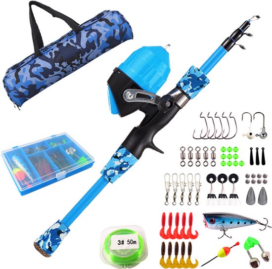 Kindervishengel - 1.2M - Vishengel Set Voor Beginners -Vishengel Kinderen - Complete Hengelset - Vishengelset - Vishengel set - Hengel - Met spincast-vismolen, visgerei, vislokmiddelen, vislijnen - Blauw van LifeGoods