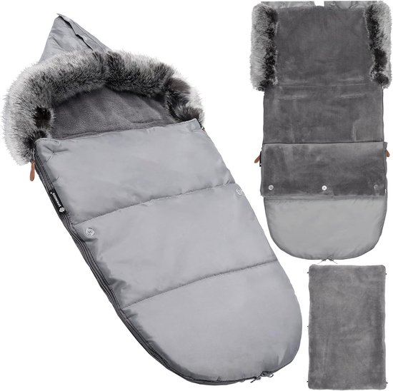 Kindervoetenzak - Baby slaapzak - Winterse uitjes - Afneembaar imitatiebont - 40x80 cm - Grijs